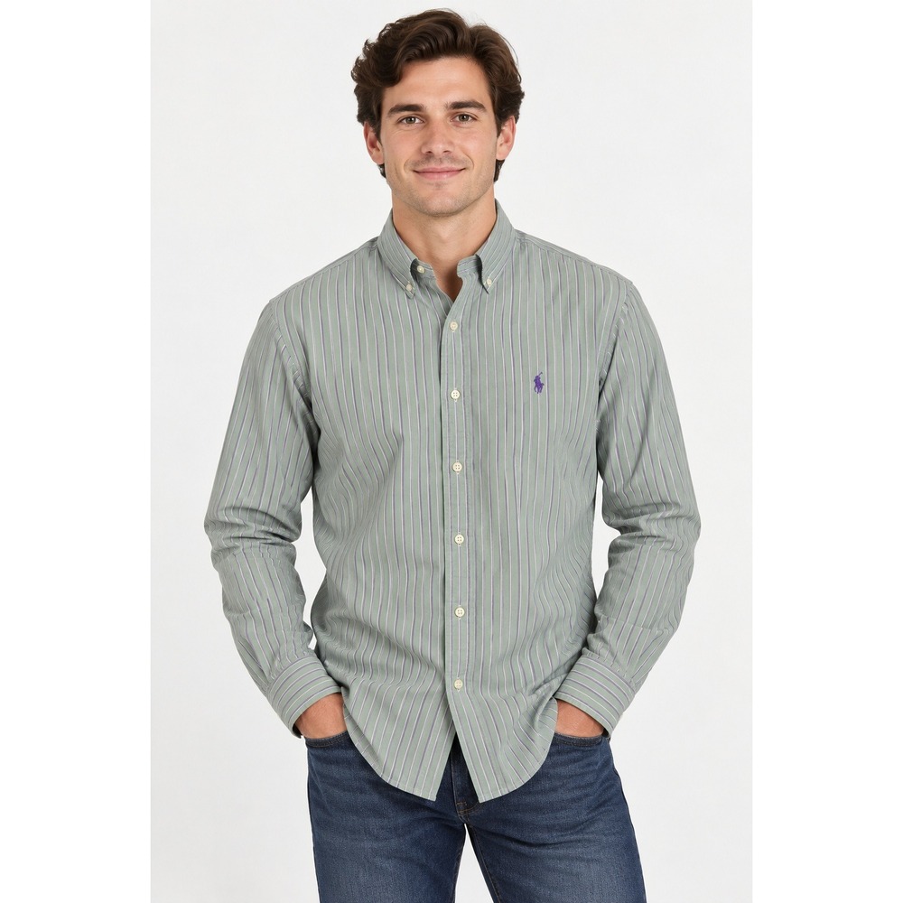 Polo Ralph Lauren Classic Fit Shirt Mens 15.5 34/35 Green Purple Stripe